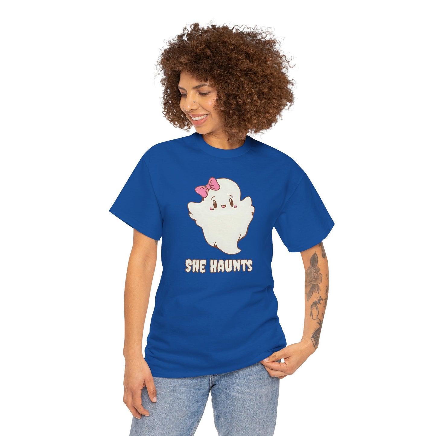 She Haunts (Version 2) - Cute Halloween Ghost T-Shirt