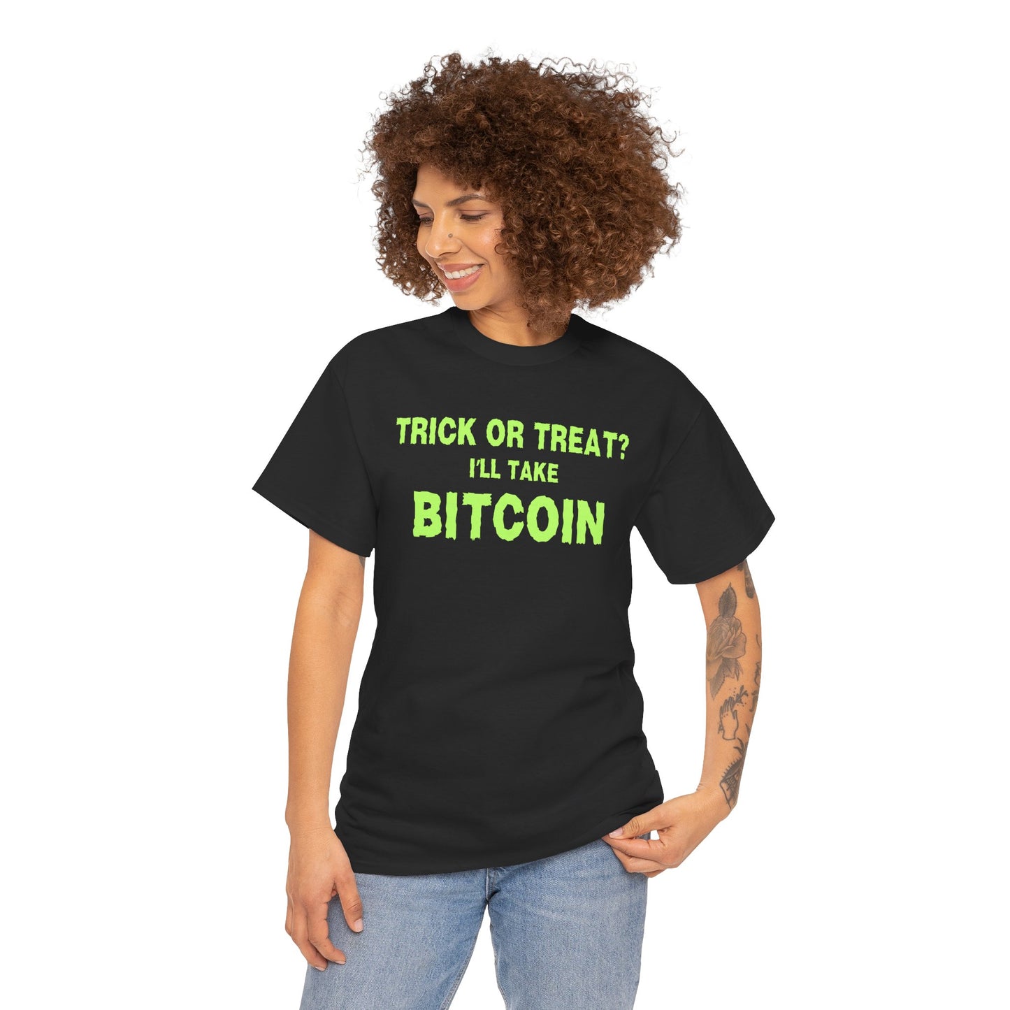 Trick Or Treat I'll Take Bitcoin (Version 2) Graphic Tee - Crypto Halloween T-Shirt