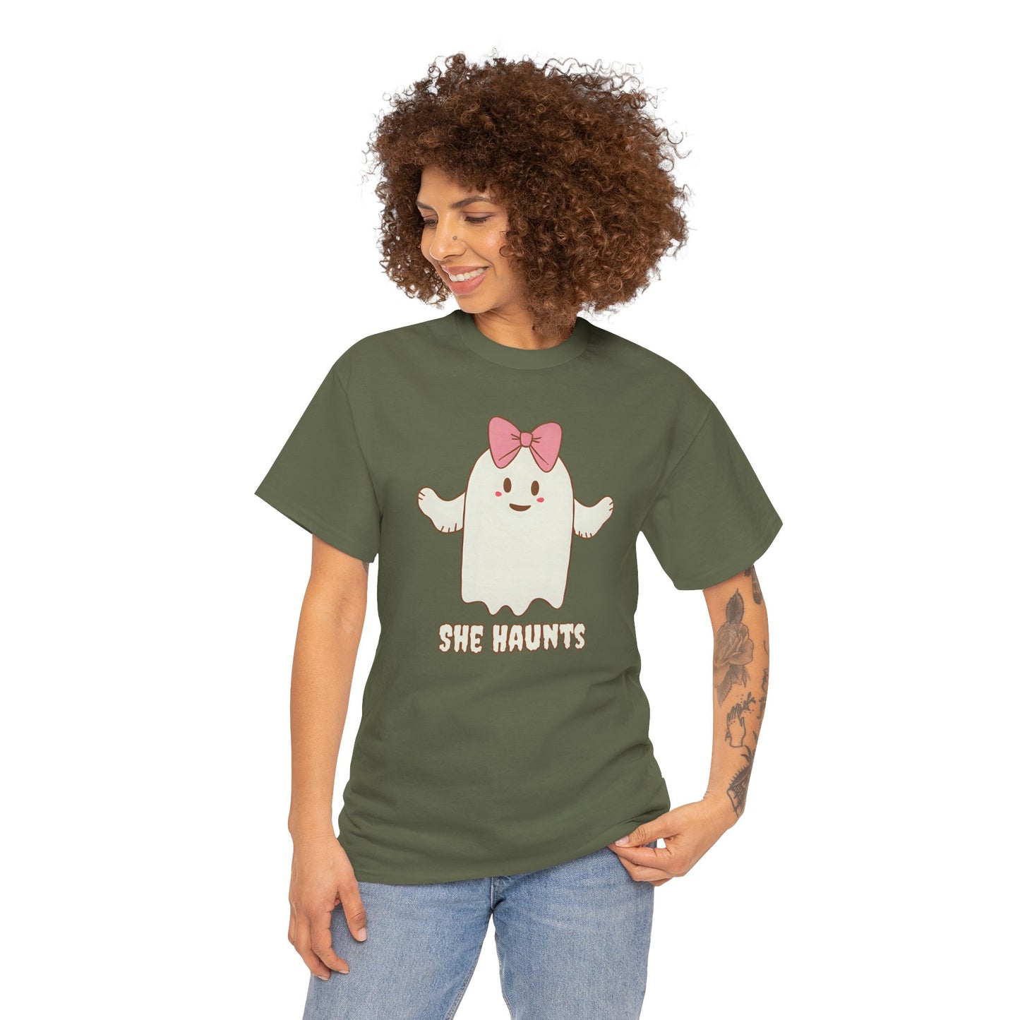 She Haunts (Version 4) - Cute Halloween Ghost T-Shirt