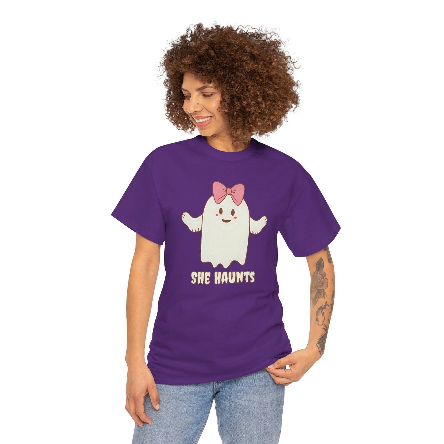 She Haunts (Version 4) - Cute Halloween Ghost T-Shirt