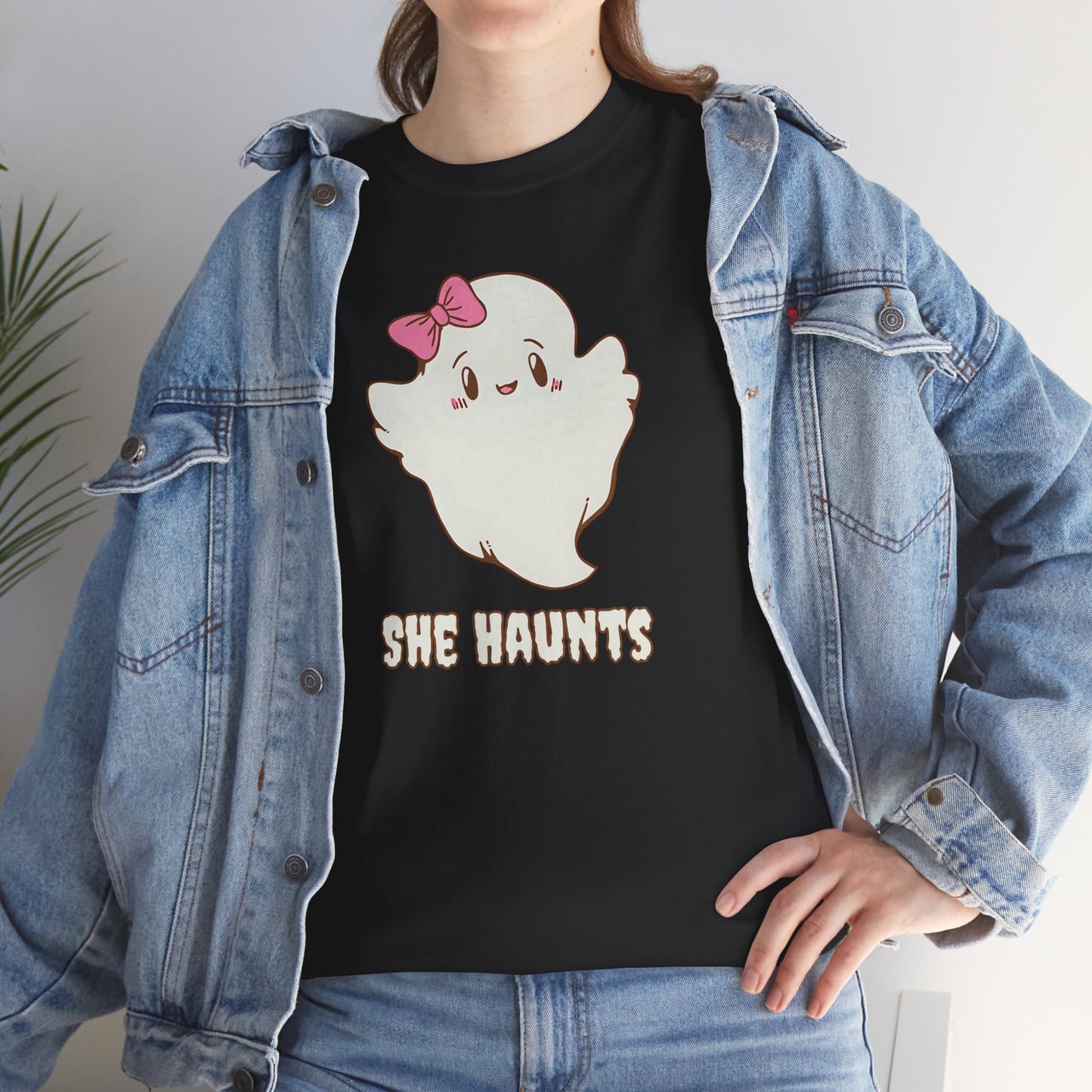 She Haunts (Version 2) - Cute Halloween Ghost T-Shirt