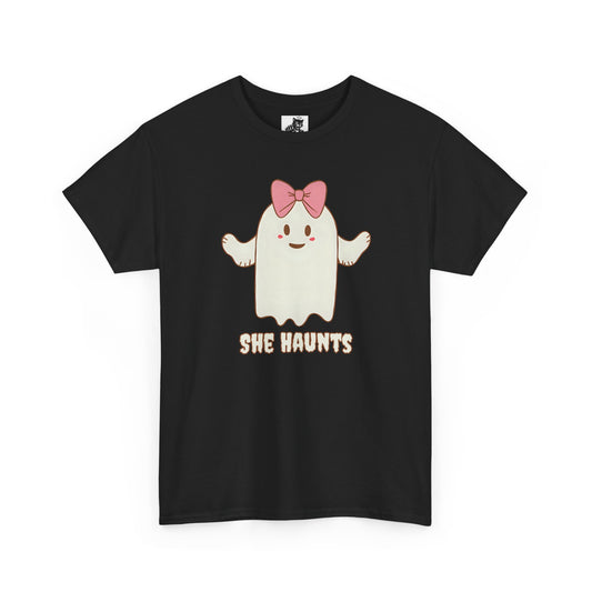 She Haunts (Version 4) - Cute Halloween Ghost T-Shirt