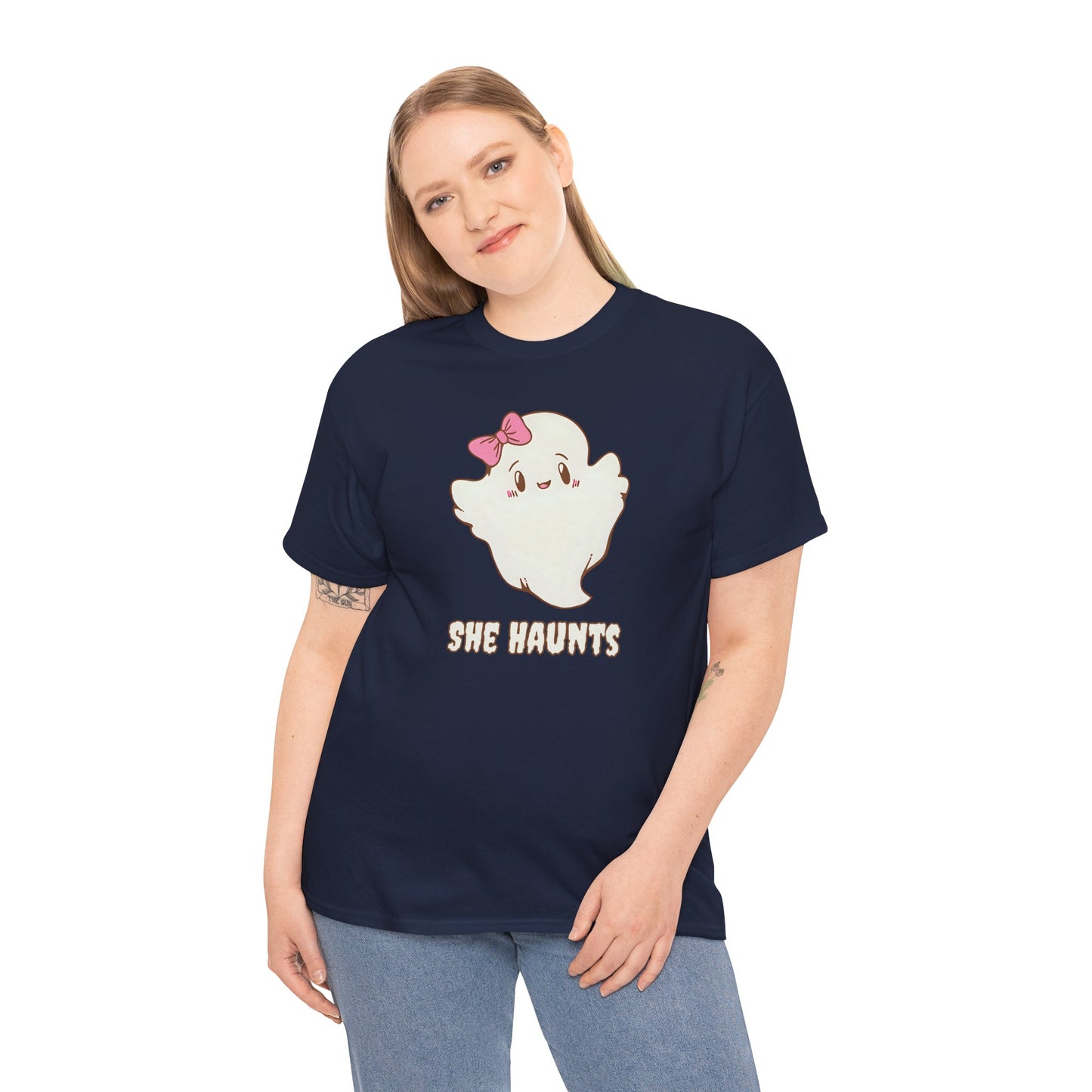 She Haunts (Version 2) - Cute Halloween Ghost T-Shirt