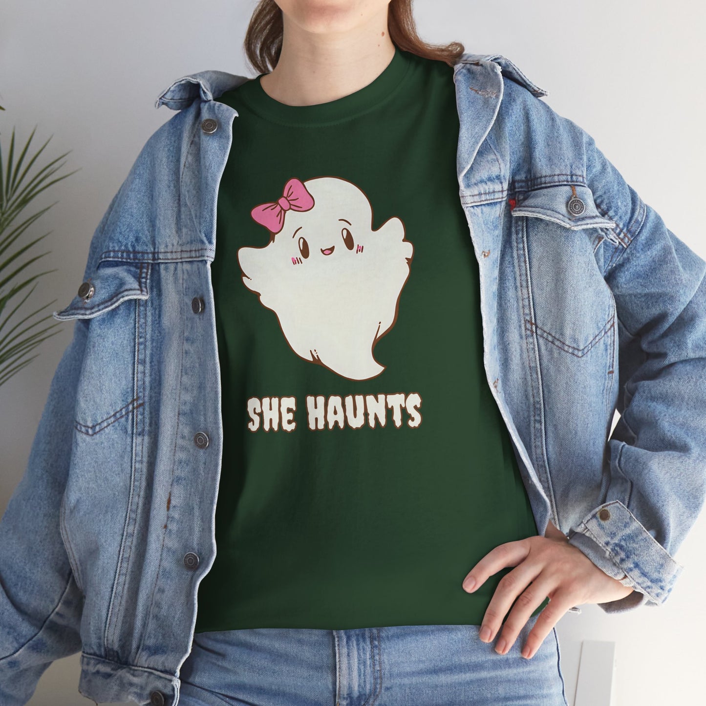 She Haunts (Version 2) - Cute Halloween Ghost T-Shirt