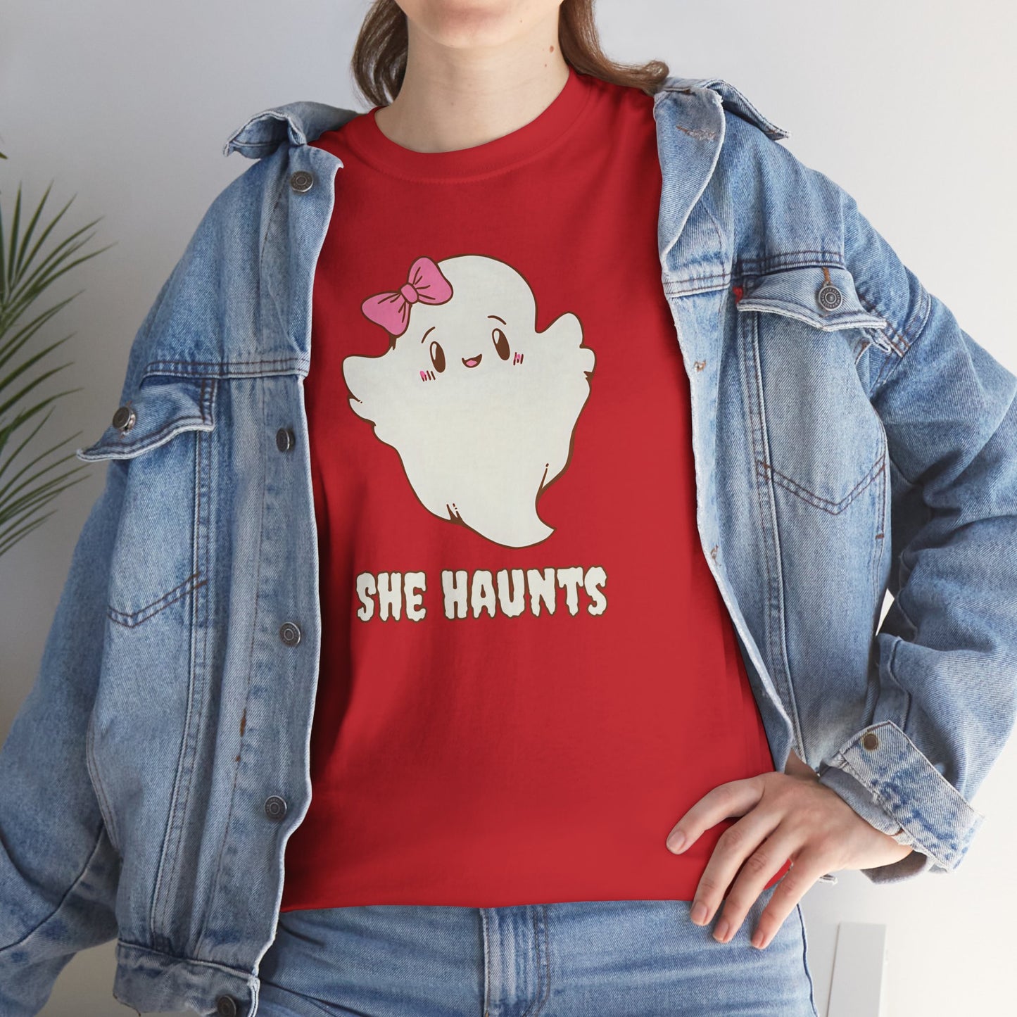 She Haunts (Version 2) - Cute Halloween Ghost T-Shirt