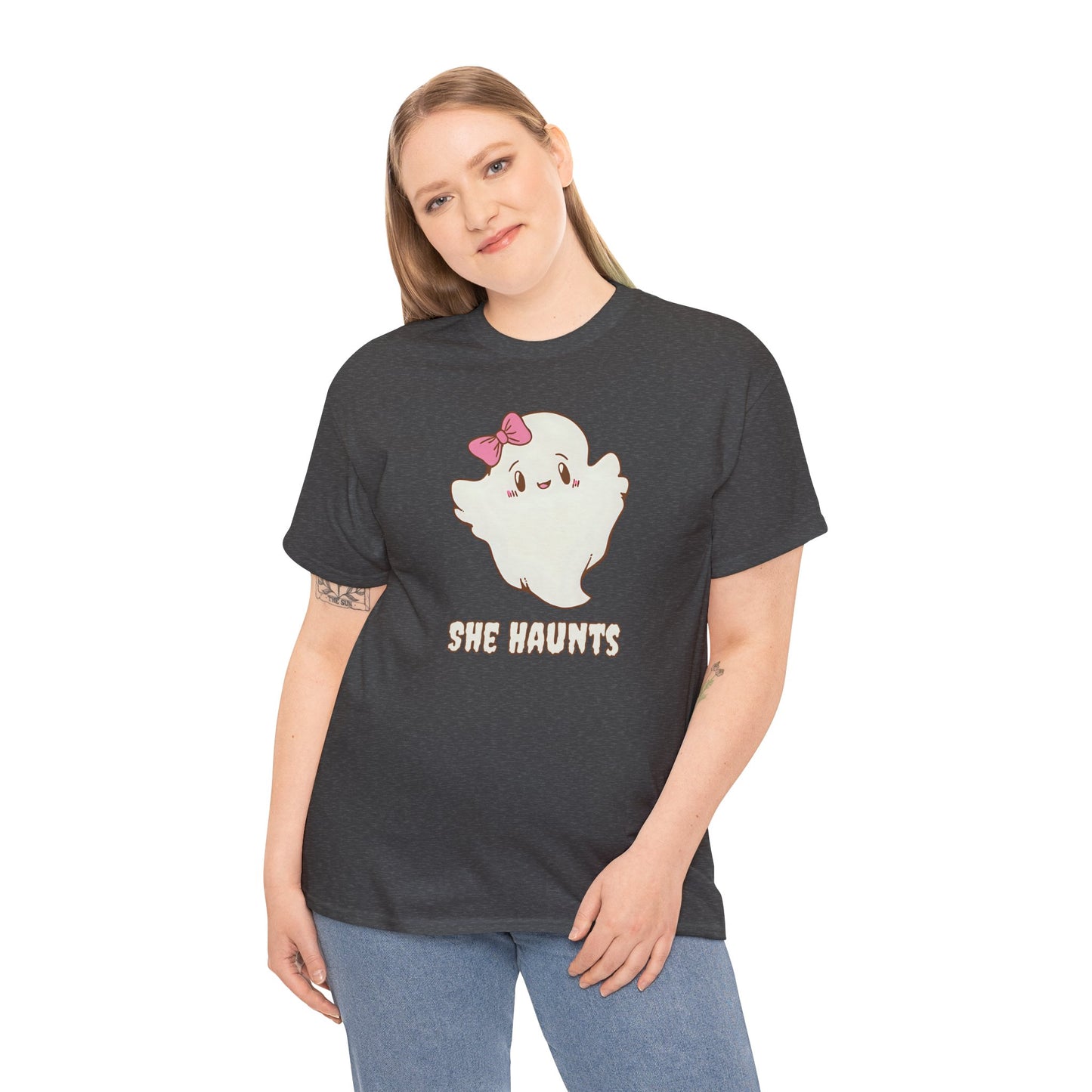 She Haunts (Version 2) - Cute Halloween Ghost T-Shirt