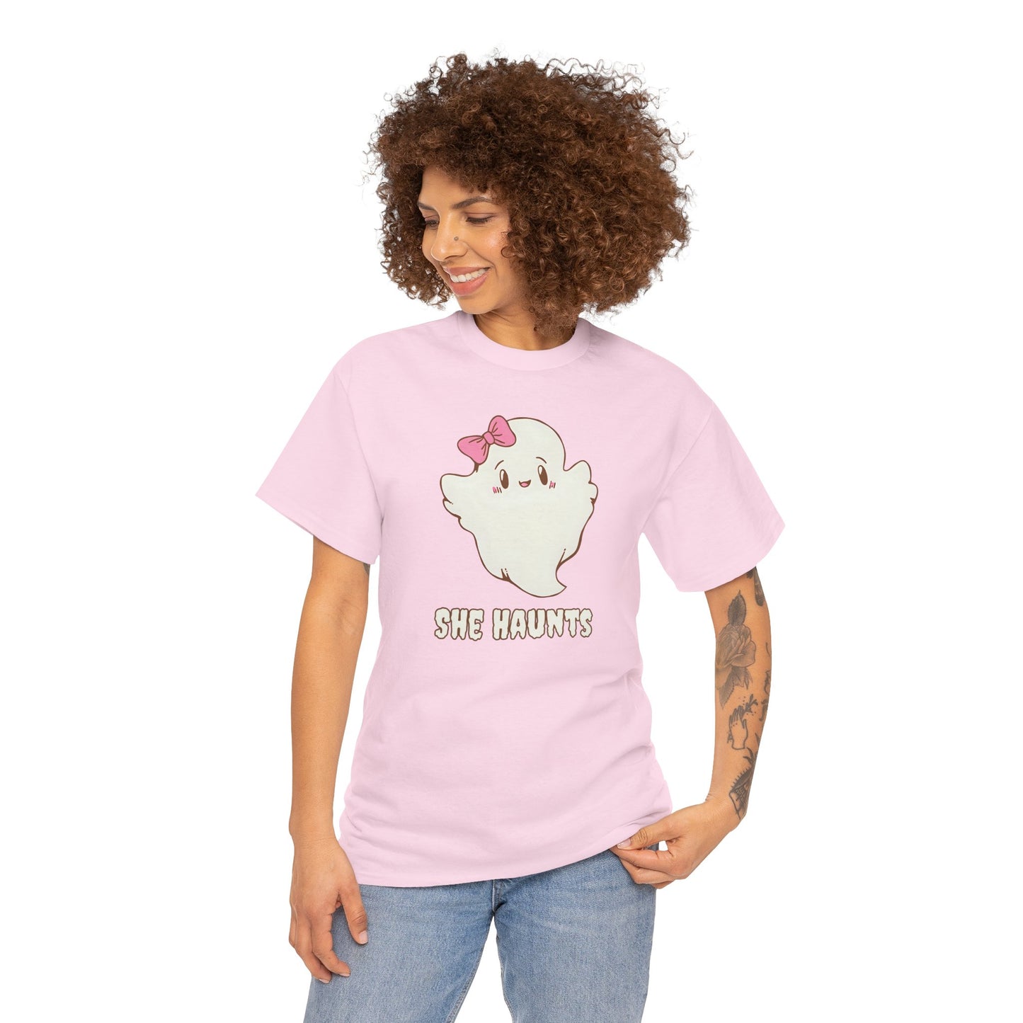 She Haunts (Version 2) - Cute Halloween Ghost T-Shirt