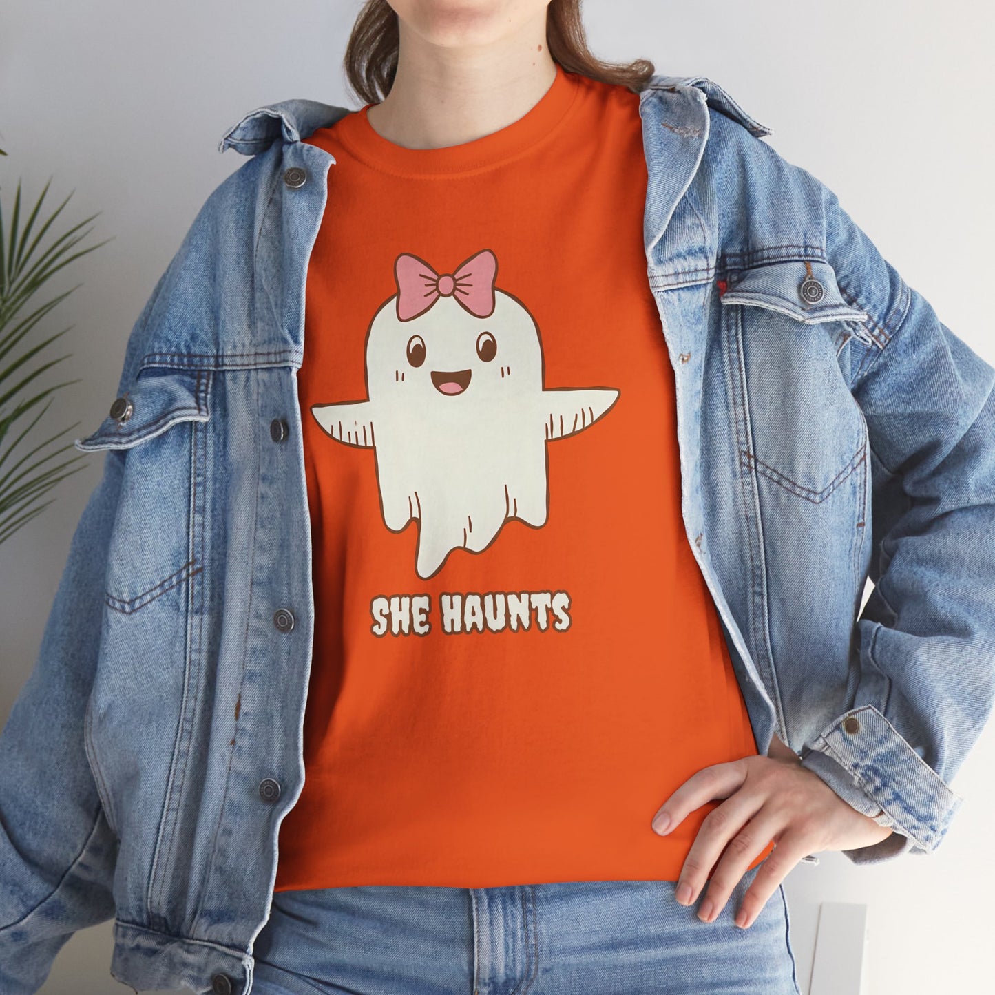 She Haunts (Version 3) - Cute Halloween Ghost T-Shirt