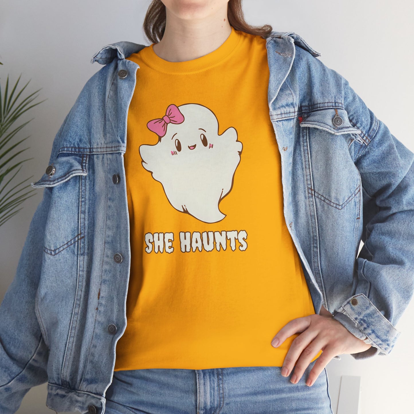 She Haunts (Version 2) - Cute Halloween Ghost T-Shirt