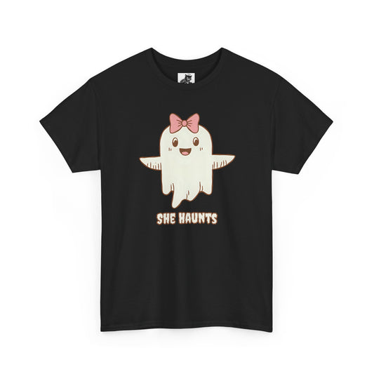 She Haunts (Version 3) - Cute Halloween Ghost T-Shirt