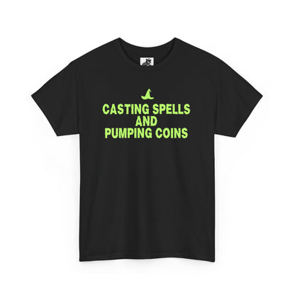 Casting Spells and Pumping Coins (Version 2) Graphic Tee - Crypto Halloween Witch T-Shirt