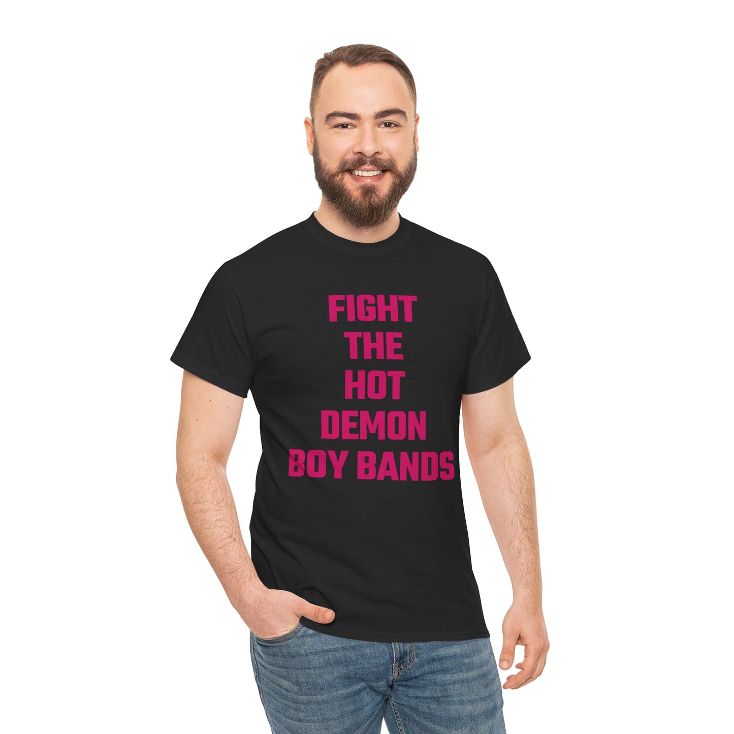 Fight The Hot Demon Boy Bands (Version 2) Graphic Tee - Unisex Cotton T-Shirt