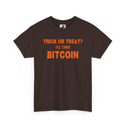 Trick Or Treat I'll Take Bitcoin Graphic Tee - Crypto Halloween T-Shirt