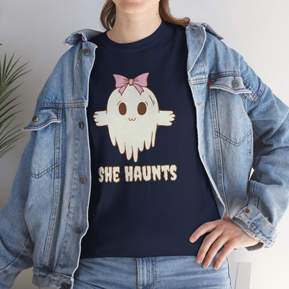 She Haunts - Cute Halloween Ghost T-Shirt