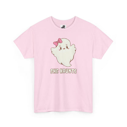 She Haunts (Version 2) - Cute Halloween Ghost T-Shirt