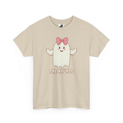 She Haunts (Version 4) - Cute Halloween Ghost T-Shirt