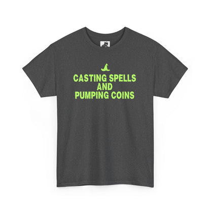 Casting Spells and Pumping Coins (Version 2) Graphic Tee - Crypto Halloween Witch T-Shirt