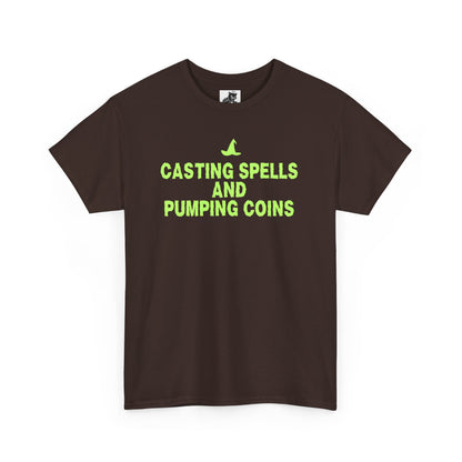 Casting Spells and Pumping Coins (Version 2) Graphic Tee - Crypto Halloween Witch T-Shirt