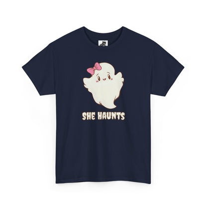 She Haunts (Version 2) - Cute Halloween Ghost T-Shirt