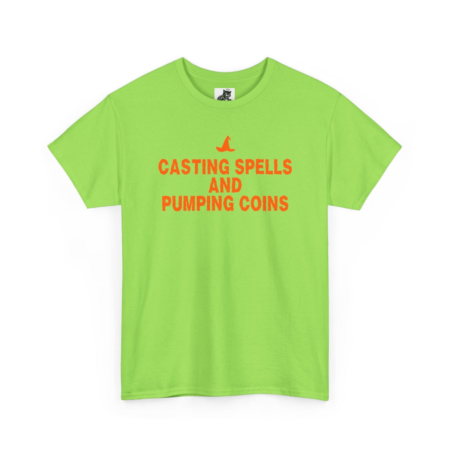 Casting Spells and Pumping Coins Graphic Tee - Crypto Halloween Witch T-Shirt