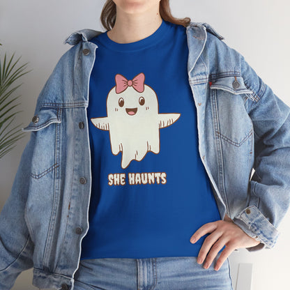 She Haunts (Version 3) - Cute Halloween Ghost T-Shirt
