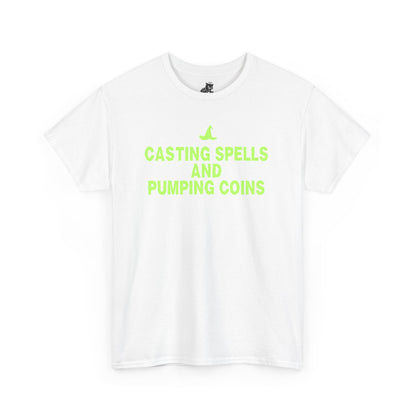 Casting Spells and Pumping Coins (Version 2) Graphic Tee - Crypto Halloween Witch T-Shirt