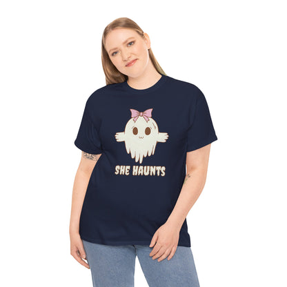 She Haunts - Cute Halloween Ghost T-Shirt