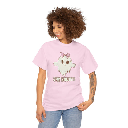She Haunts - Cute Halloween Ghost T-Shirt