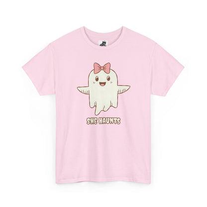 She Haunts (Version 3) - Cute Halloween Ghost T-Shirt