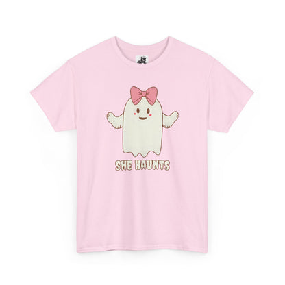 She Haunts (Version 4) - Cute Halloween Ghost T-Shirt