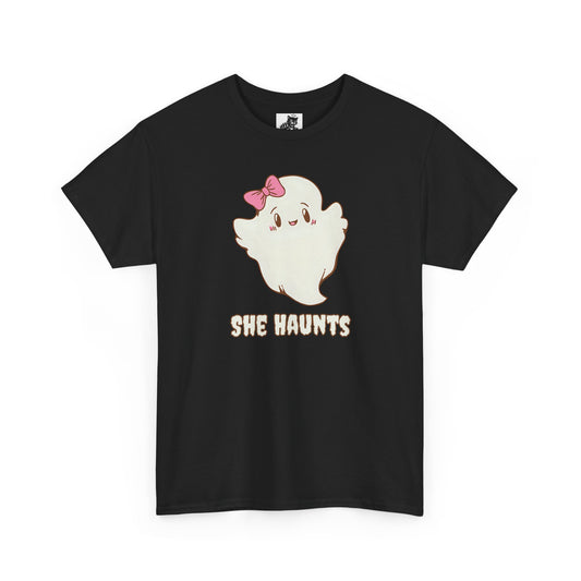 She Haunts (Version 2) - Cute Halloween Ghost T-Shirt