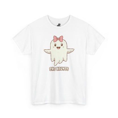 She Haunts (Version 3) - Cute Halloween Ghost T-Shirt