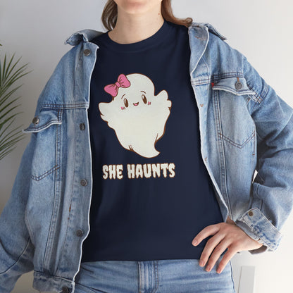 She Haunts (Version 2) - Cute Halloween Ghost T-Shirt