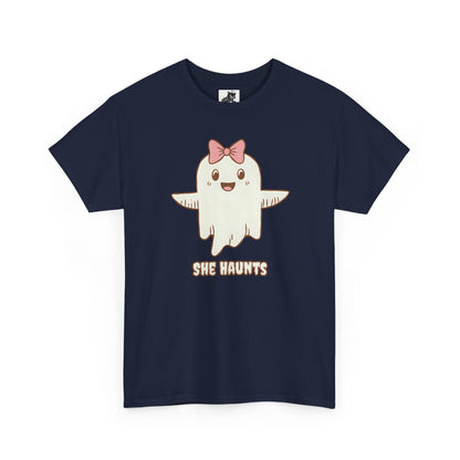 She Haunts (Version 3) - Cute Halloween Ghost T-Shirt