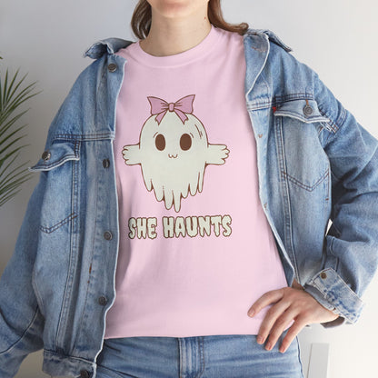 She Haunts - Cute Halloween Ghost T-Shirt