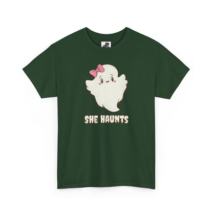 She Haunts (Version 2) - Cute Halloween Ghost T-Shirt