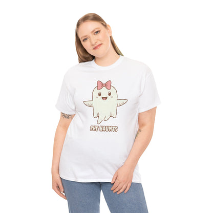 She Haunts (Version 3) - Cute Halloween Ghost T-Shirt