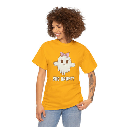She Haunts - Cute Halloween Ghost T-Shirt
