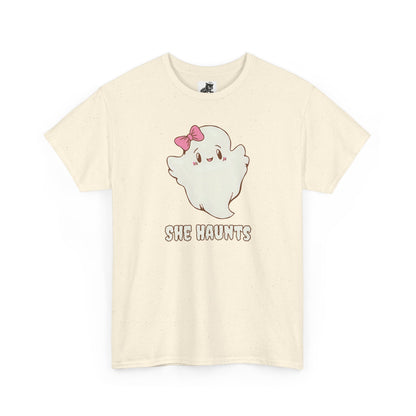 She Haunts (Version 2) - Cute Halloween Ghost T-Shirt