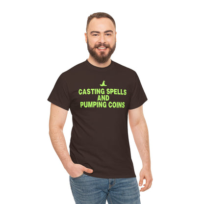 Casting Spells and Pumping Coins (Version 2) Graphic Tee - Crypto Halloween Witch T-Shirt