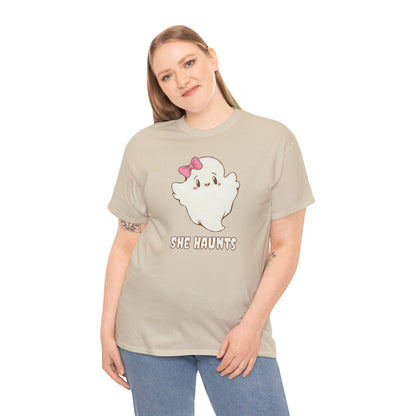 She Haunts (Version 2) - Cute Halloween Ghost T-Shirt