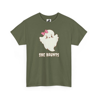 She Haunts (Version 2) - Cute Halloween Ghost T-Shirt