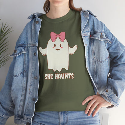 She Haunts (Version 4) - Cute Halloween Ghost T-Shirt
