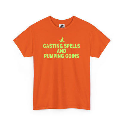 Casting Spells and Pumping Coins (Version 2) Graphic Tee - Crypto Halloween Witch T-Shirt