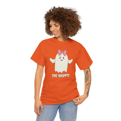 She Haunts (Version 4) - Cute Halloween Ghost T-Shirt