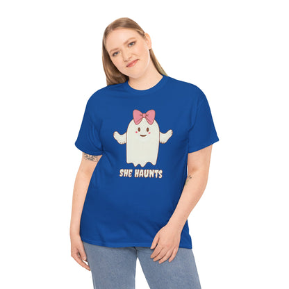 She Haunts (Version 4) - Cute Halloween Ghost T-Shirt