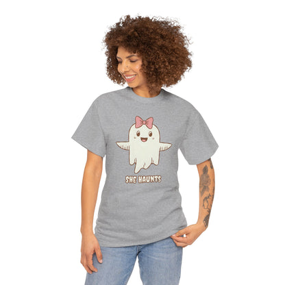 She Haunts (Version 3) - Cute Halloween Ghost T-Shirt
