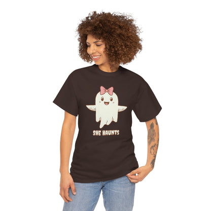 She Haunts (Version 3) - Cute Halloween Ghost T-Shirt
