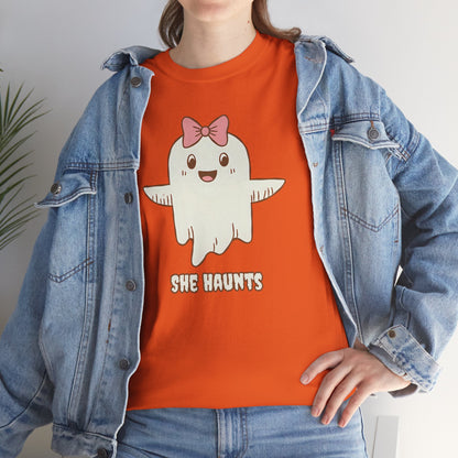 She Haunts (Version 3) - Cute Halloween Ghost T-Shirt