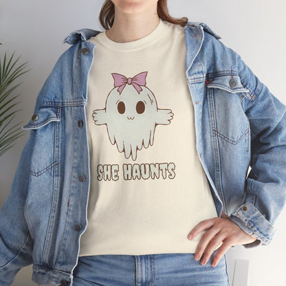 She Haunts - Cute Halloween Ghost T-Shirt